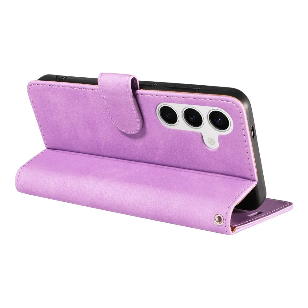 For Samsung Galaxy S24 FE Case RFID Blocking Wallet Stand Leather Flip Phone Cover with Slim Strap - Purple - 4