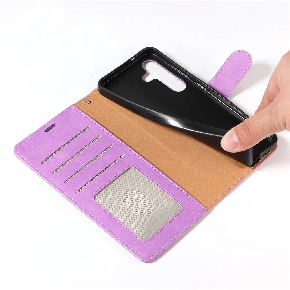 For Samsung Galaxy S24 FE Case RFID Blocking Wallet Stand Leather Flip Phone Cover with Slim Strap - Purple - 5