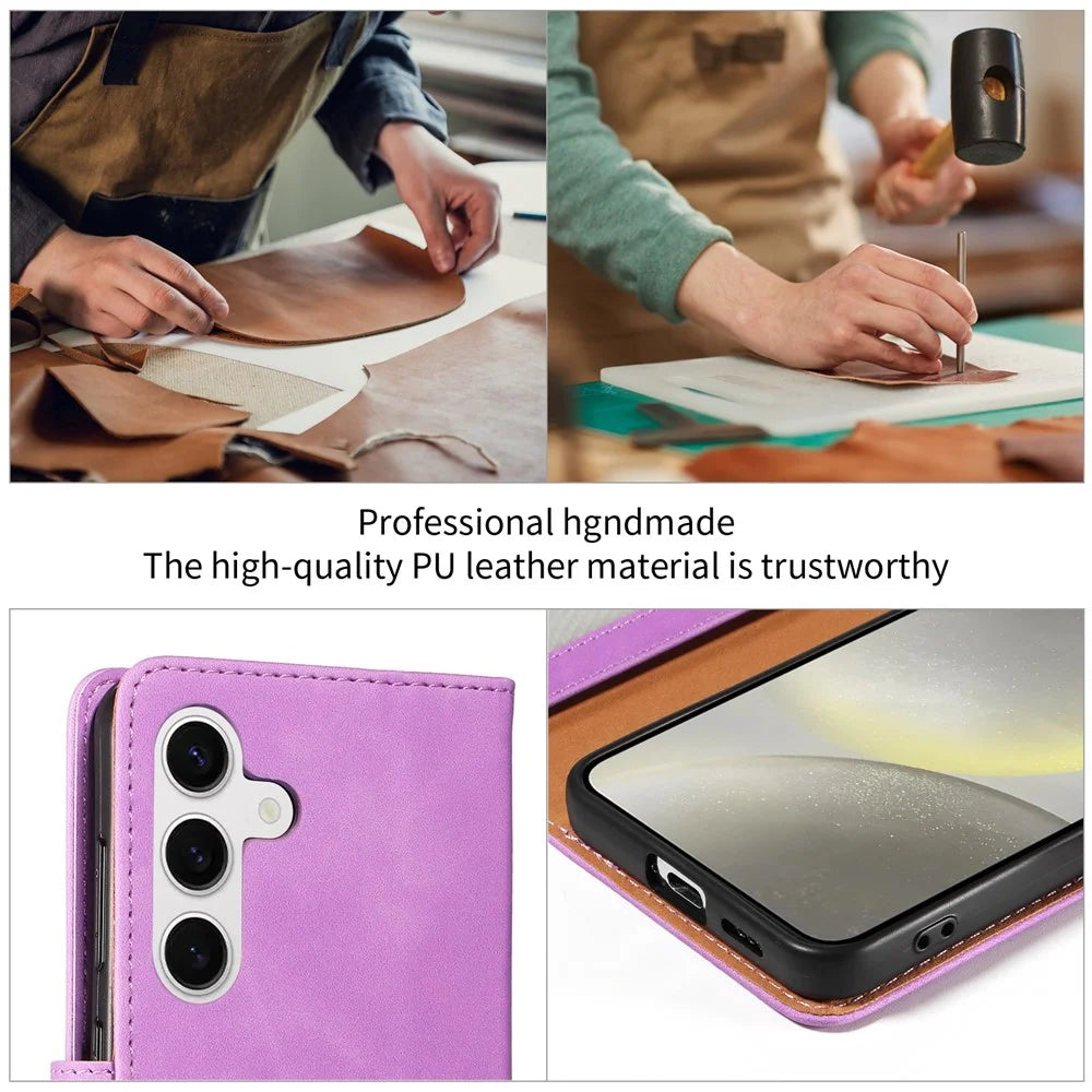 For Samsung Galaxy S24 FE Case RFID Blocking Wallet Stand Leather Flip Phone Cover with Slim Strap - Purple - 6