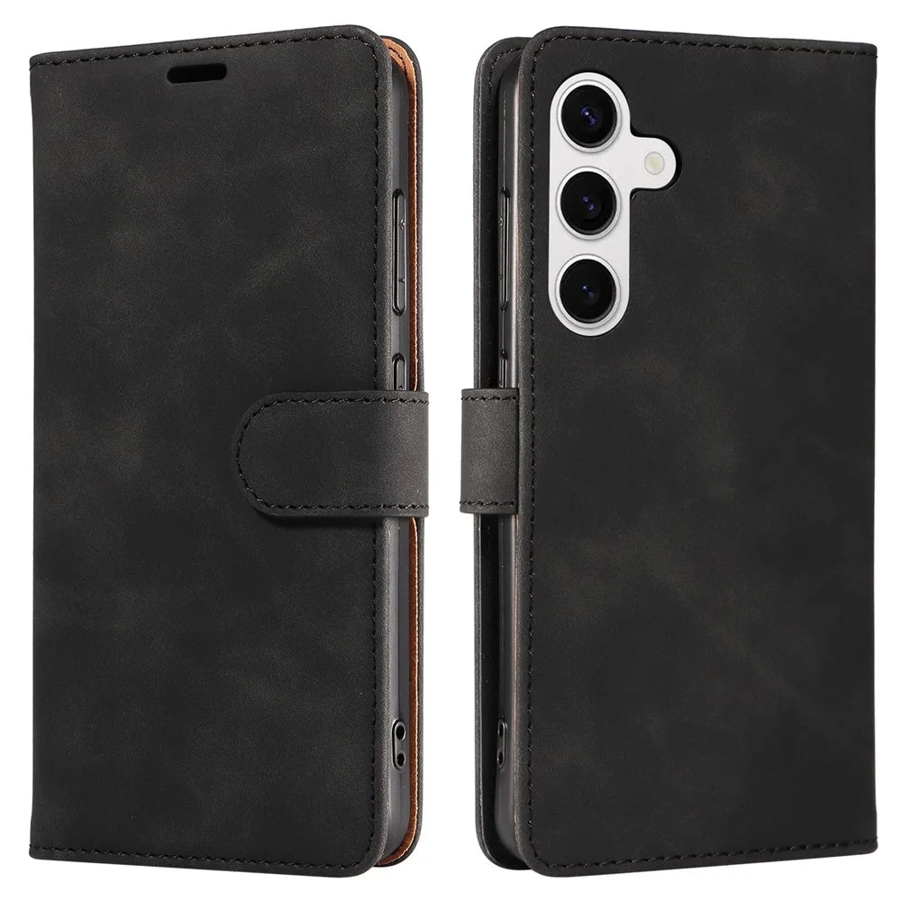 For Samsung Galaxy S23 FE Case RFID Blocking Wallet Stand Leather Flip Phone Cover with Slim Strap - Black - 1