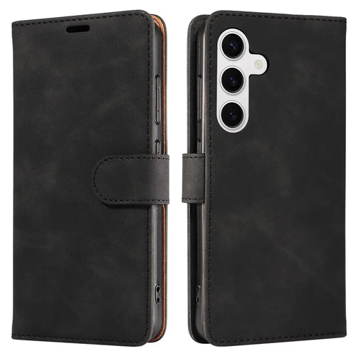 For Samsung Galaxy S23 FE Case RFID Blocking Wallet Stand Leather Flip Phone Cover with Slim Strap - Black - 1