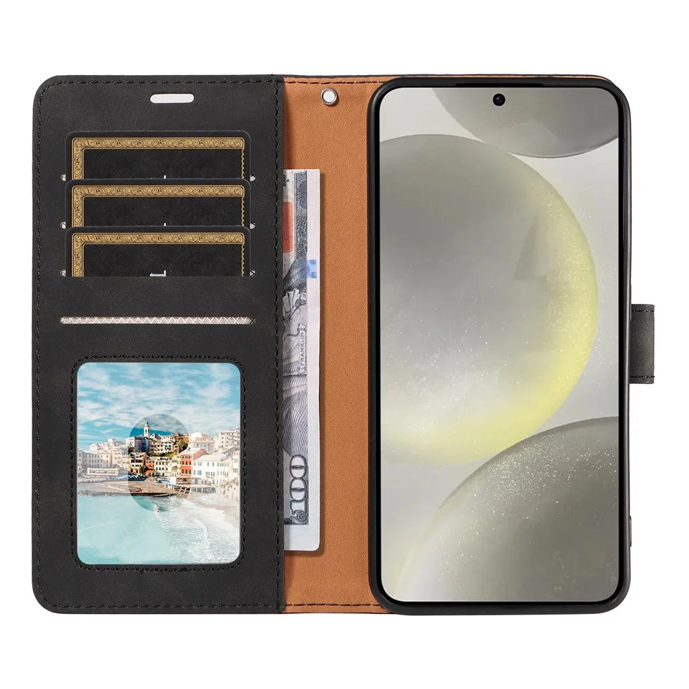 For Samsung Galaxy S23 FE Case RFID Blocking Wallet Stand Leather Flip Phone Cover with Slim Strap - Black - 2