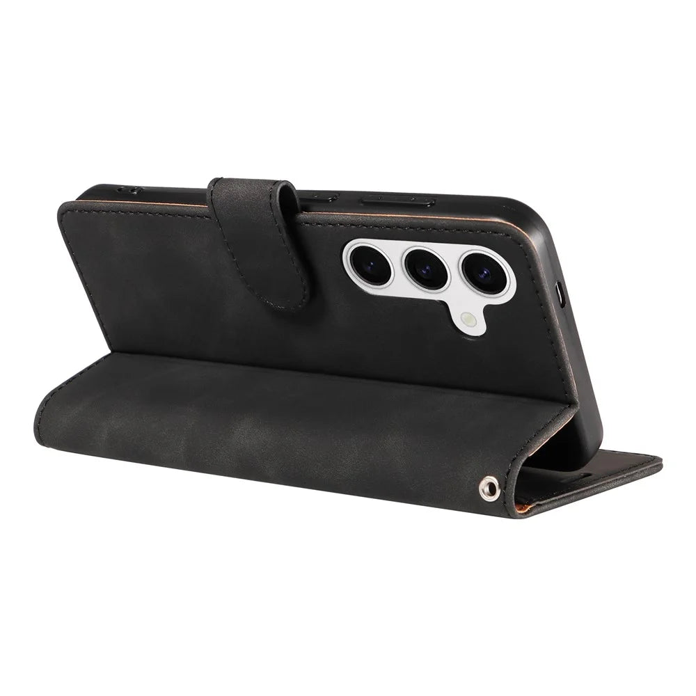 For Samsung Galaxy S23 FE Case RFID Blocking Wallet Stand Leather Flip Phone Cover with Slim Strap - Black - 4