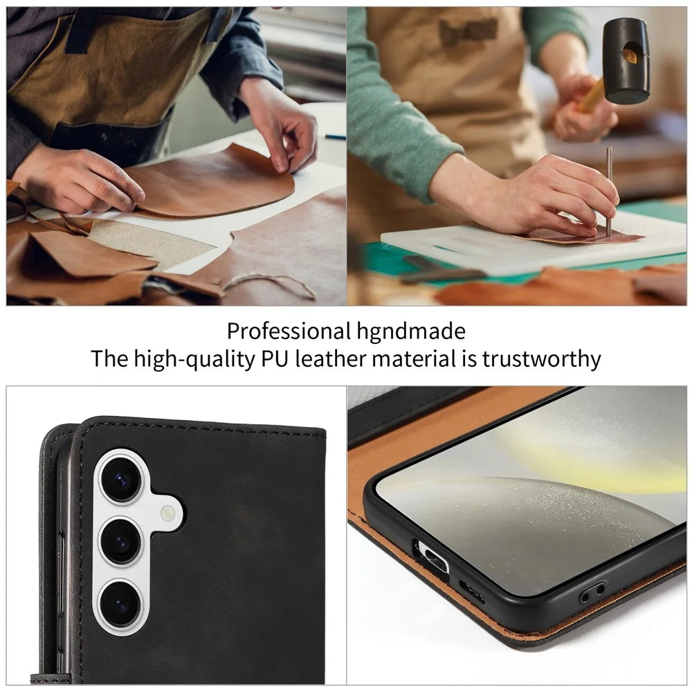 For Samsung Galaxy S23 FE Case RFID Blocking Wallet Stand Leather Flip Phone Cover with Slim Strap - Black - 6
