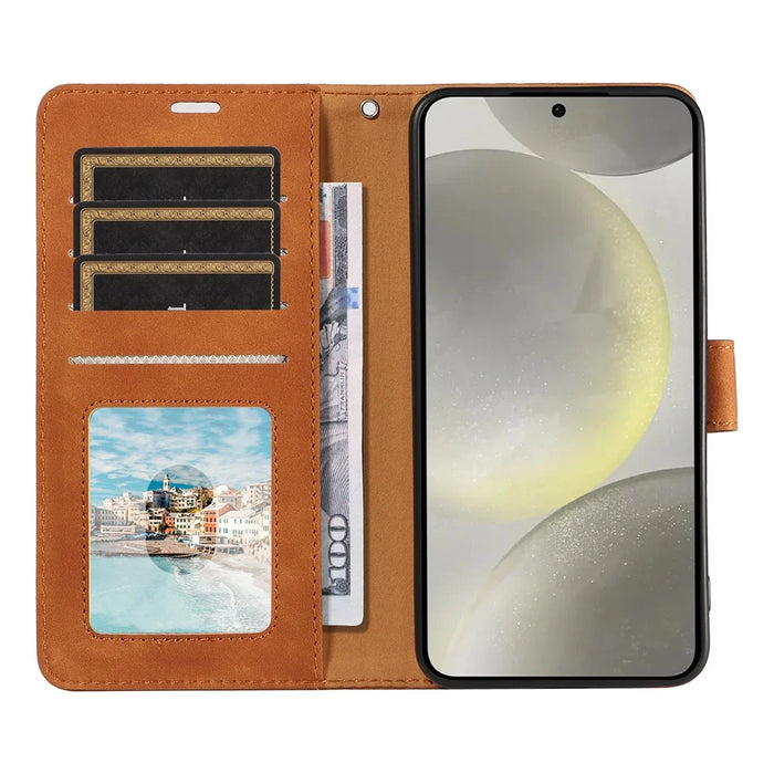 For Samsung Galaxy S24 Case RFID Blocking Wallet Stand Leather Flip Phone Cover with Slim Strap - Brown - 2
