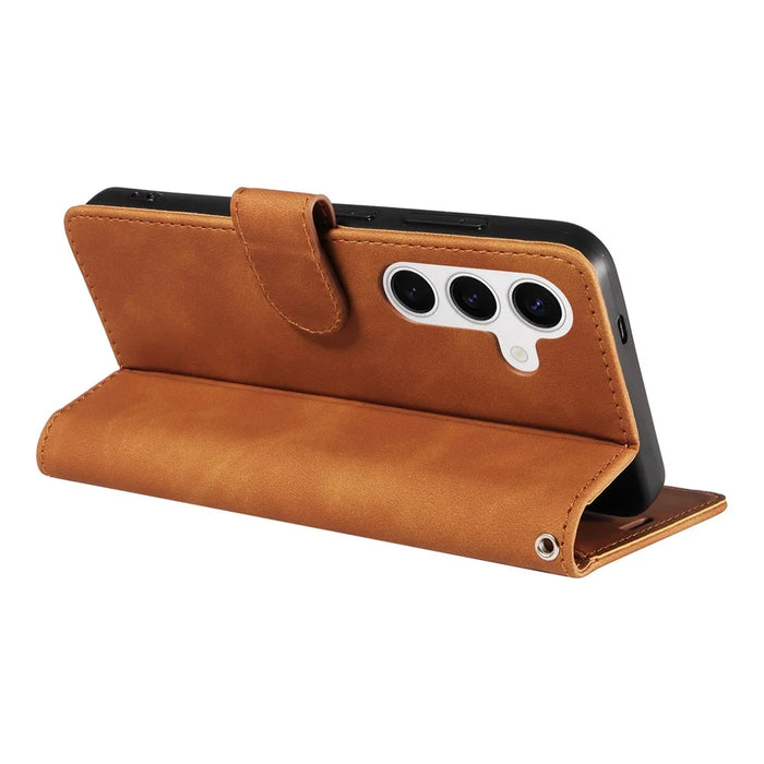 For Samsung Galaxy S24 Case RFID Blocking Wallet Stand Leather Flip Phone Cover with Slim Strap - Brown - 4