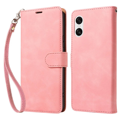 For Sony Xperia 10 VI Case with Thickened Strap RFID Blocking Wallet Stand Leather Flip Phone Cover - Pink - 1