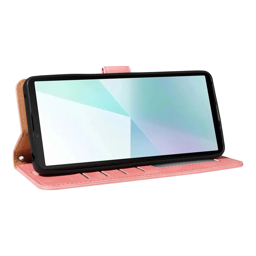 For Sony Xperia 10 VI Case with Thickened Strap RFID Blocking Wallet Stand Leather Flip Phone Cover - Pink - 4