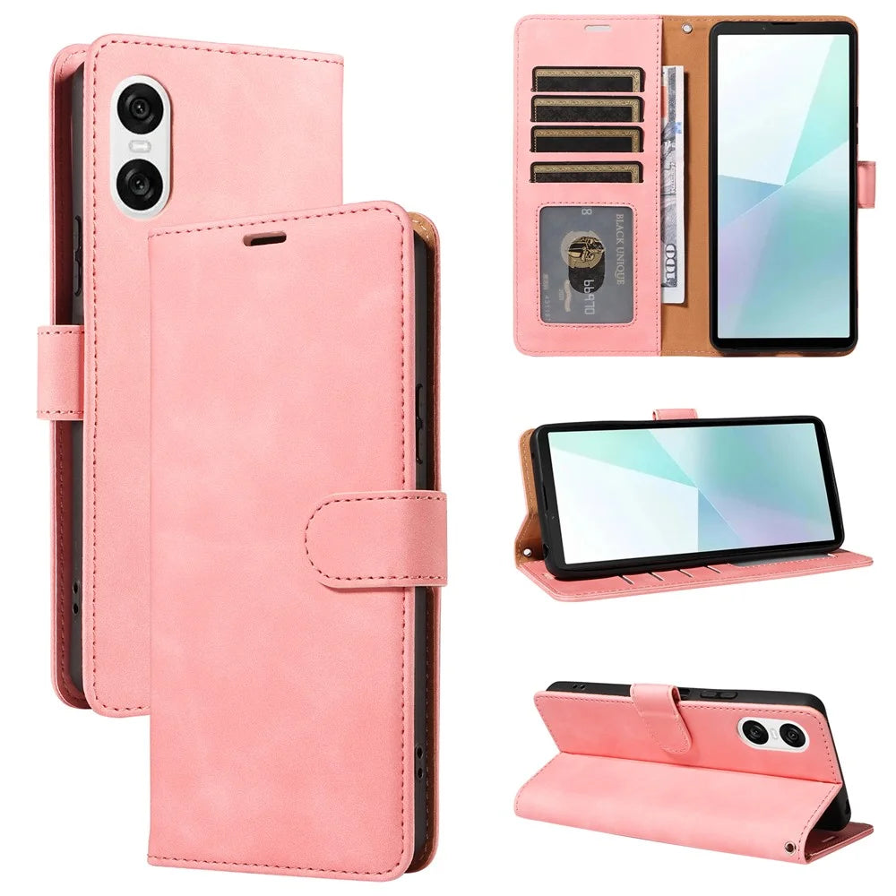 For Sony Xperia 10 VI Case with Thickened Strap RFID Blocking Wallet Stand Leather Flip Phone Cover - Pink - 6