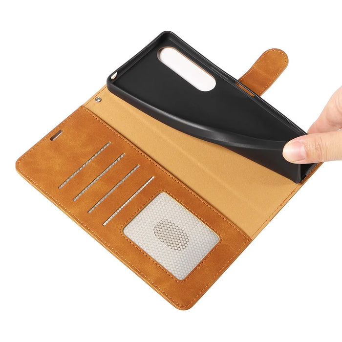 For Sony Xperia 1 VI Case with Thickened Strap RFID Blocking Wallet Stand Leather Flip Phone Cover - Brown - 5