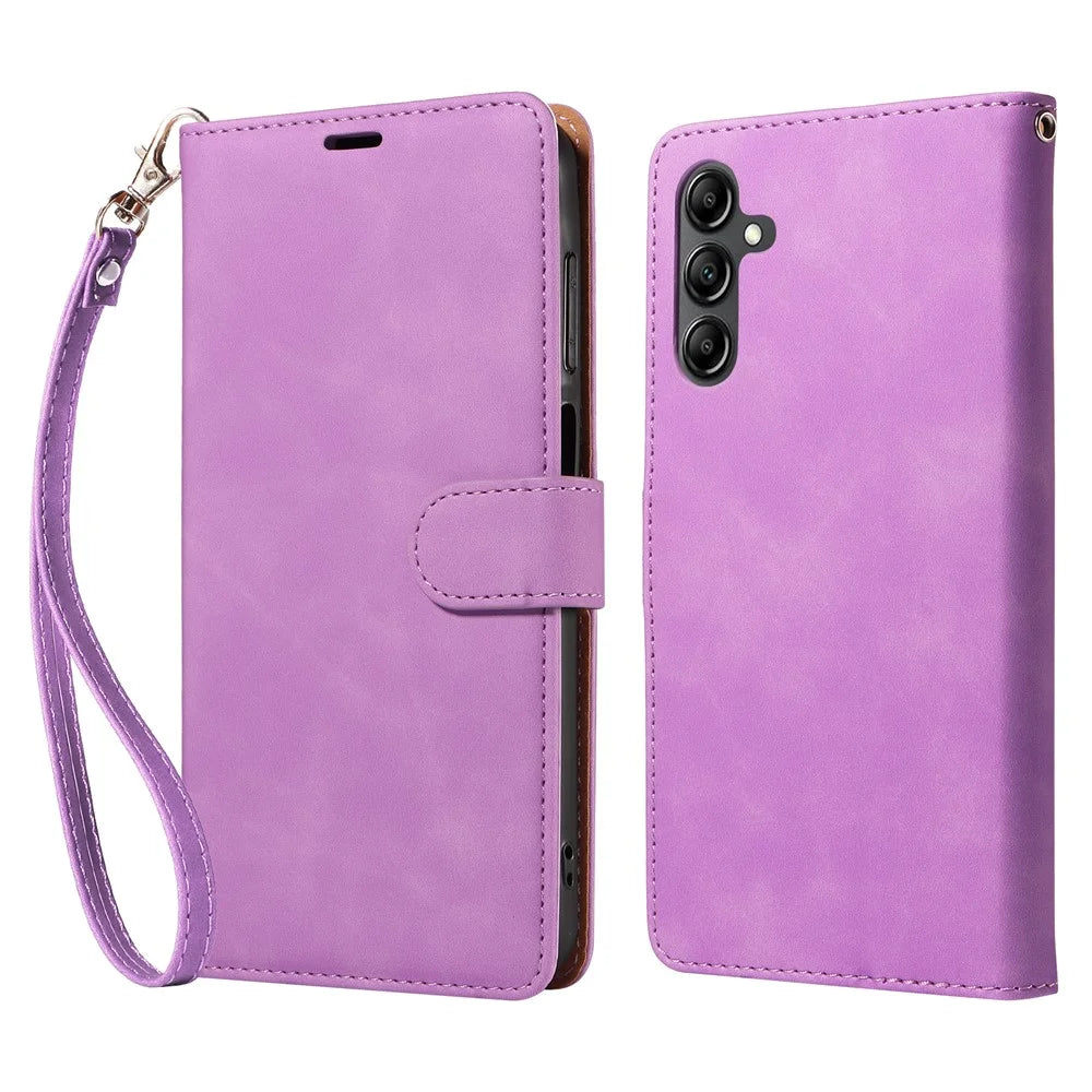 For Samsung Galaxy A15 4G / 5G Case with Thickened Strap RFID Blocking Wallet Stand Leather Flip Phone Cover - Purple - 1