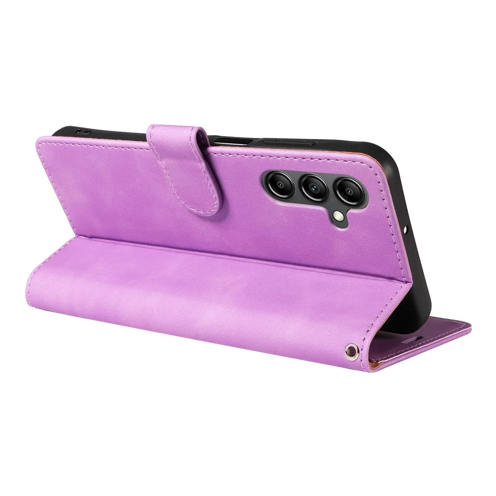 For Samsung Galaxy A15 4G / 5G Case with Thickened Strap RFID Blocking Wallet Stand Leather Flip Phone Cover - Purple - 3