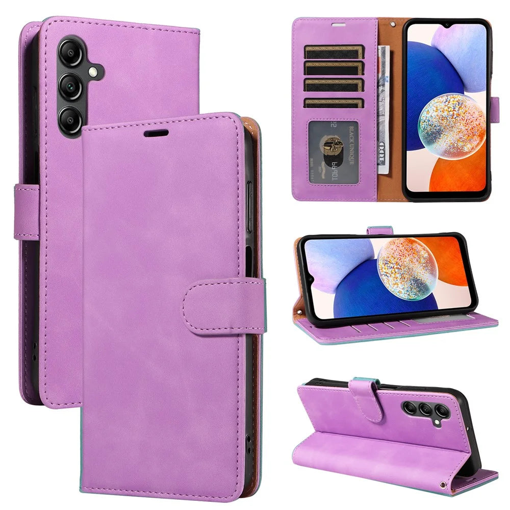 For Samsung Galaxy A15 4G / 5G Case with Thickened Strap RFID Blocking Wallet Stand Leather Flip Phone Cover - Purple - 6