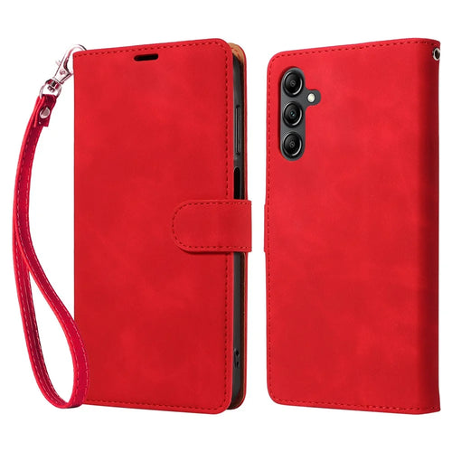 For Samsung Galaxy A25 5G (Global) (161.0 x 76.5 x 8.3mm) Case with Thickened Strap RFID Blocking Wallet Stand Leather Flip Phone Cover - Red - 1