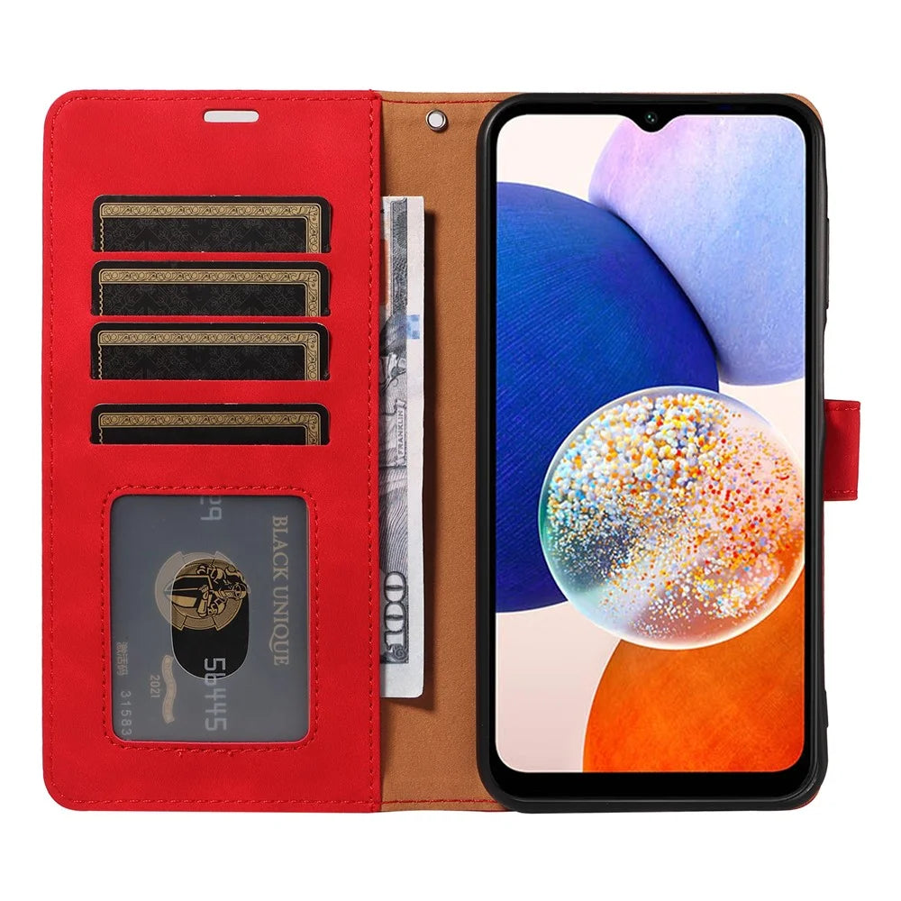 For Samsung Galaxy A25 5G (Global) (161.0 x 76.5 x 8.3mm) Case with Thickened Strap RFID Blocking Wallet Stand Leather Flip Phone Cover - Red - 2