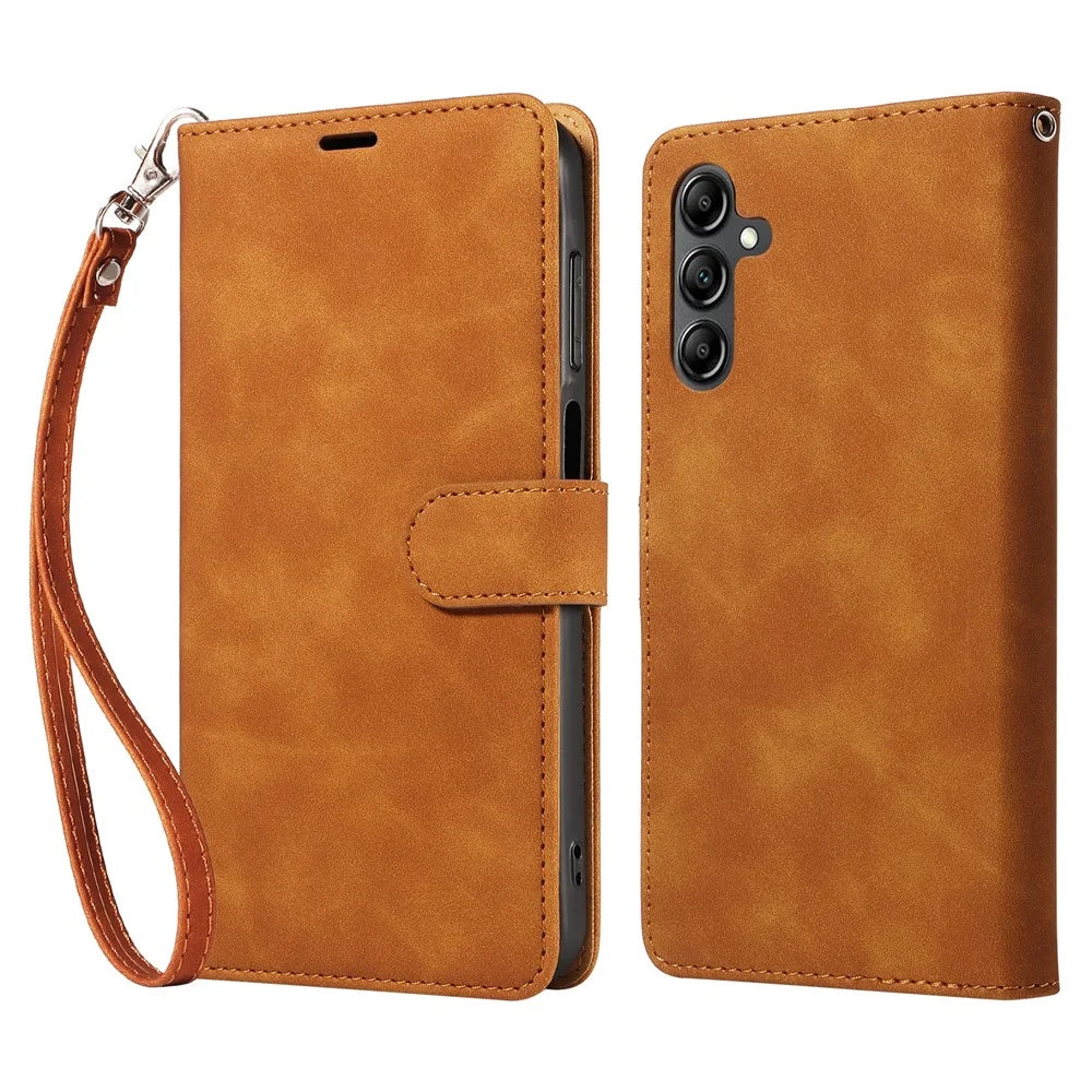 For Samsung Galaxy A35 5G Case with Thickened Strap RFID Blocking Wallet Stand Leather Flip Phone Cover - Brown - 1