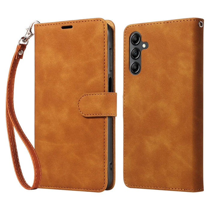 For Samsung Galaxy A35 5G Case with Thickened Strap RFID Blocking Wallet Stand Leather Flip Phone Cover - Brown - 1