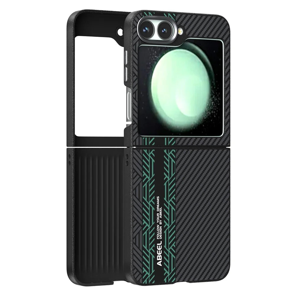 ABEEL For Samsung Galaxy Z Flip7 FE 5G / Z Flip6 5G Magnetic Case PC + Aluminum Alloy + PU Leather Slim Phone Back Cover - Texture 2 - 2