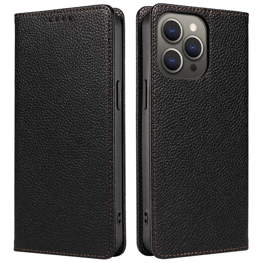 For iPhone 14 Pro Max Case RFID Blocking Strong Magnetic Leather Wallet Phone Cover - Black - 1