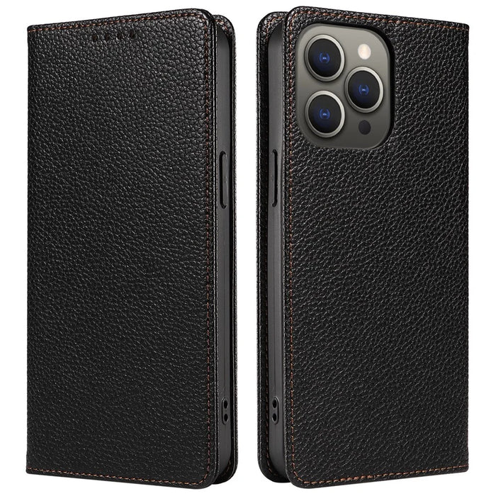 For iPhone 14 Pro Max Case RFID Blocking Strong Magnetic Leather Wallet Phone Cover - Black - 1