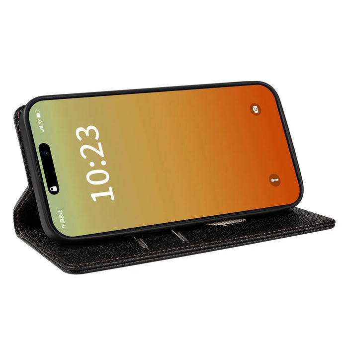 For iPhone 14 Pro Max Case RFID Blocking Strong Magnetic Leather Wallet Phone Cover - Black - 3