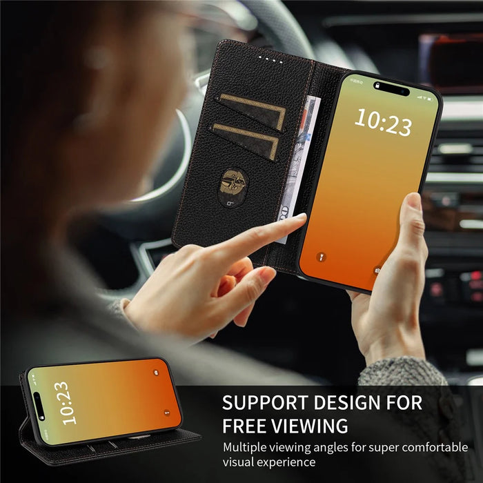For iPhone 14 Pro Max Case RFID Blocking Strong Magnetic Leather Wallet Phone Cover - Black - 4