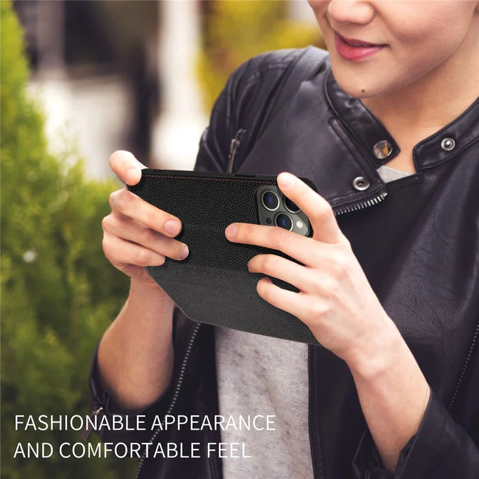 For iPhone 14 Pro Max Case RFID Blocking Strong Magnetic Leather Wallet Phone Cover - Black - 5
