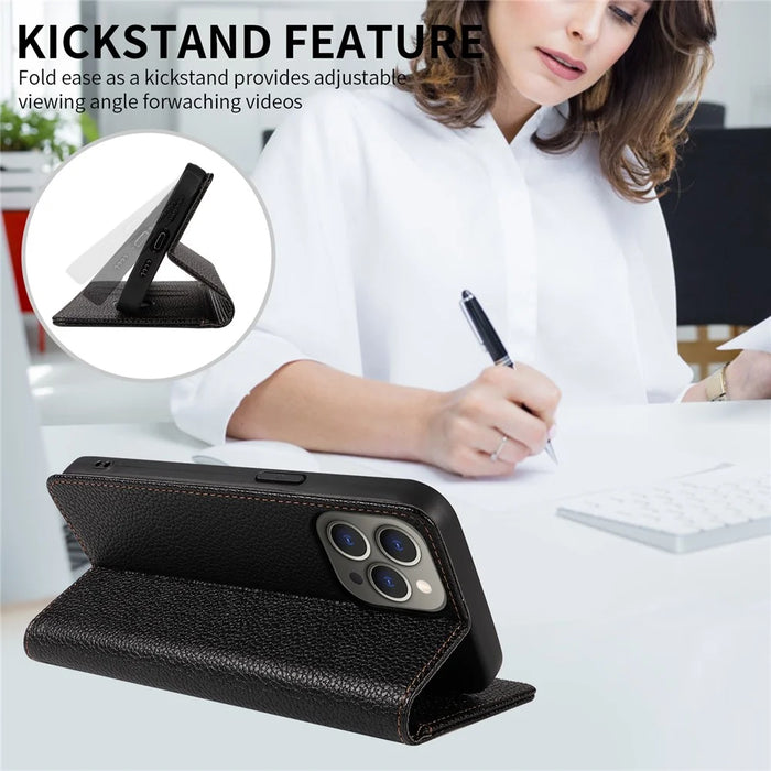 For iPhone 14 Pro Max Case RFID Blocking Strong Magnetic Leather Wallet Phone Cover - Black - 7