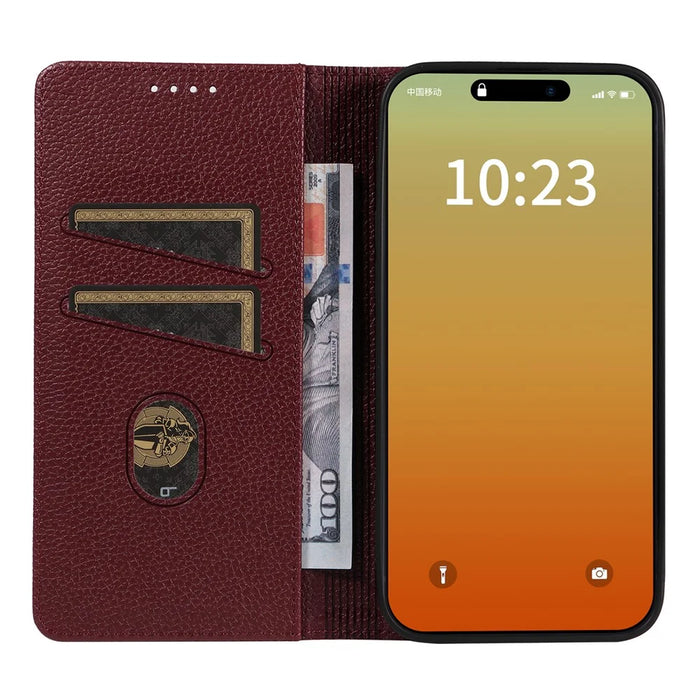 For iPhone 14 Pro Case RFID Blocking Strong Magnetic Leather Wallet Phone Cover - Wine Red - 2