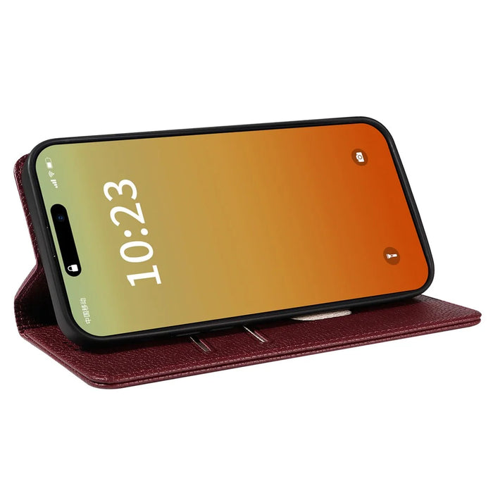 For iPhone 14 Pro Case RFID Blocking Strong Magnetic Leather Wallet Phone Cover - Wine Red - 3