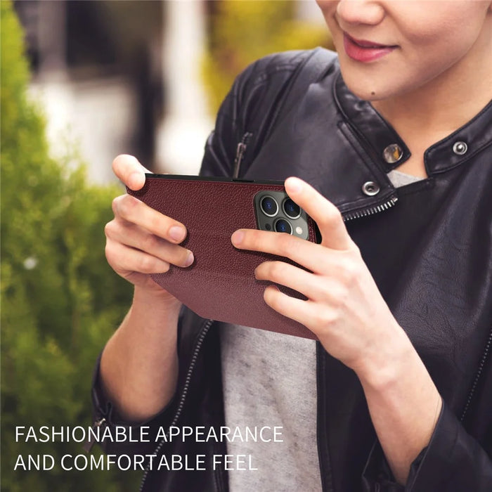 For iPhone 14 Pro Case RFID Blocking Strong Magnetic Leather Wallet Phone Cover - Wine Red - 5
