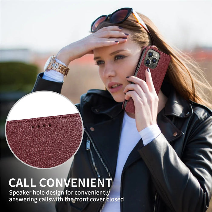 For iPhone 14 Pro Case RFID Blocking Strong Magnetic Leather Wallet Phone Cover - Wine Red - 6