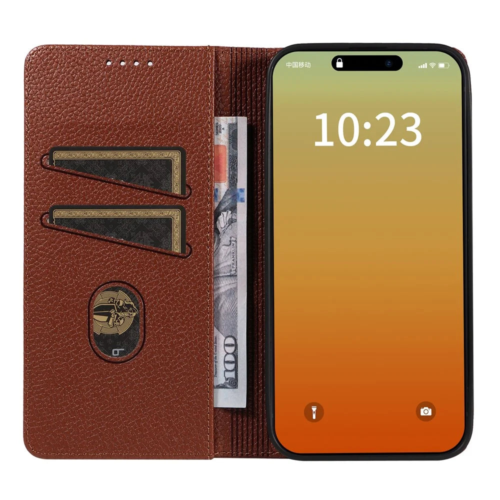 For iPhone 13 Pro Max Case RFID Blocking Strong Magnetic Leather Wallet Phone Cover - Brown - 2