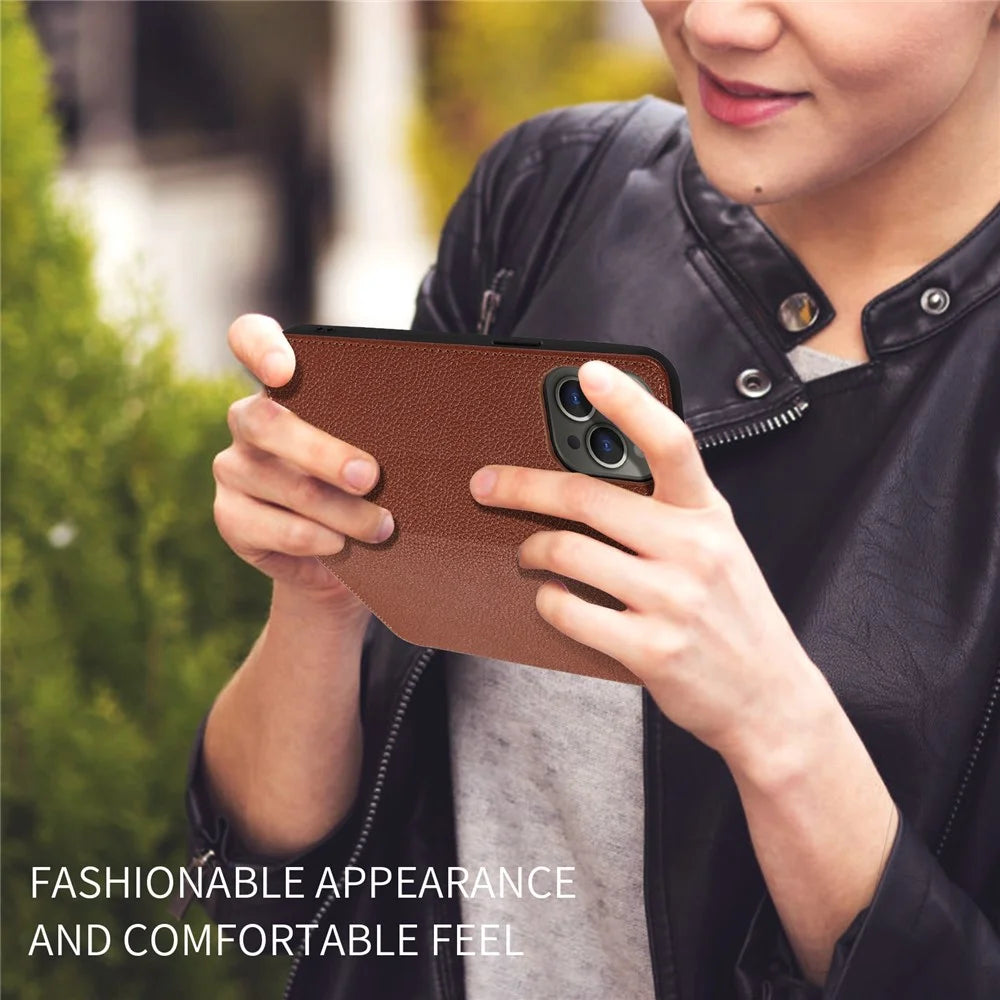 For iPhone 13 Pro Max Case RFID Blocking Strong Magnetic Leather Wallet Phone Cover - Brown - 5