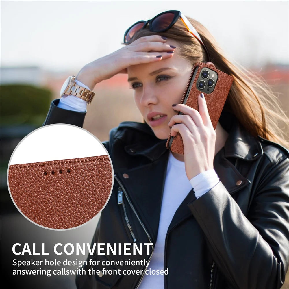 For iPhone 13 Pro Max Case RFID Blocking Strong Magnetic Leather Wallet Phone Cover - Brown - 6