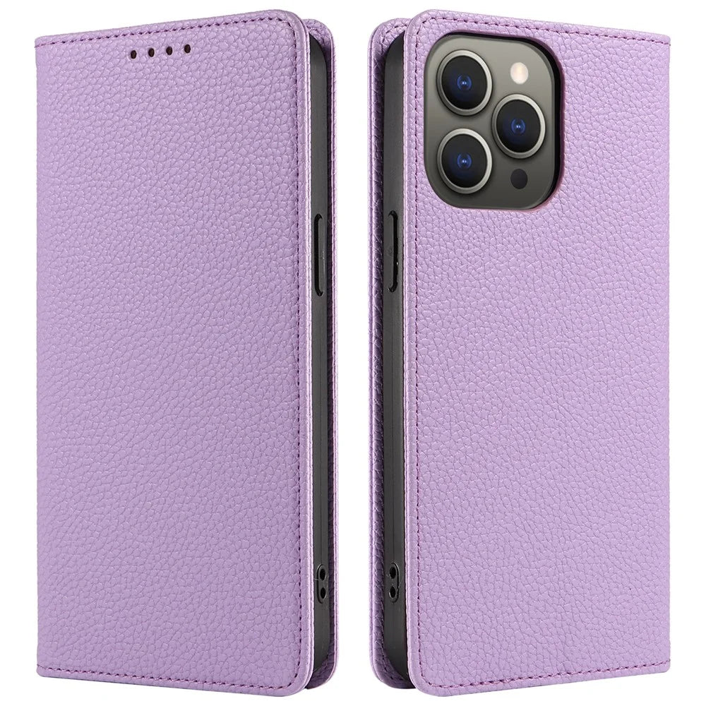 For iPhone 15 Pro Max Case RFID Blocking Strong Magnetic Leather Wallet Phone Cover - Purple - 1