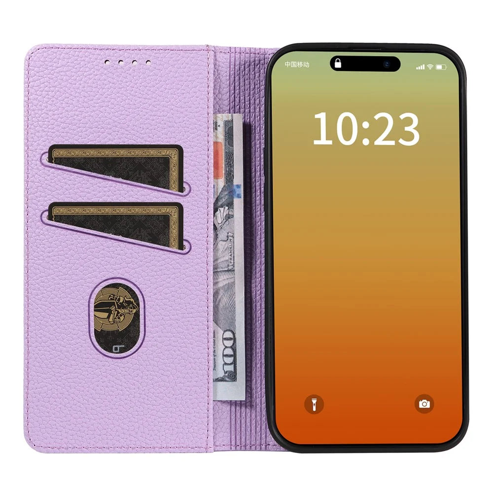 For iPhone 15 Pro Max Case RFID Blocking Strong Magnetic Leather Wallet Phone Cover - Purple - 2