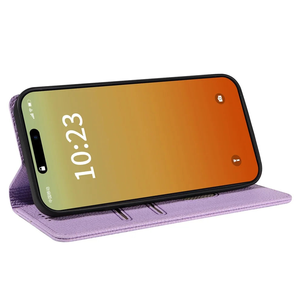 For iPhone 15 Pro Max Case RFID Blocking Strong Magnetic Leather Wallet Phone Cover - Purple - 3