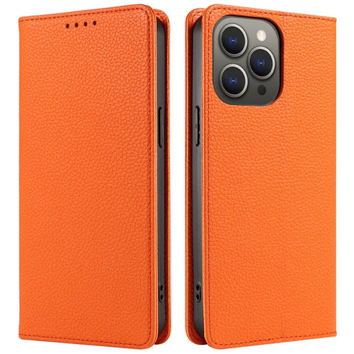 For iPhone 15 Pro Case RFID Blocking Strong Magnetic Leather Wallet Phone Cover - Orange - 1