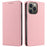 For iPhone 16 Pro Case RFID Blocking Strong Magnetic Leather Wallet Phone Cover - Pink - 1