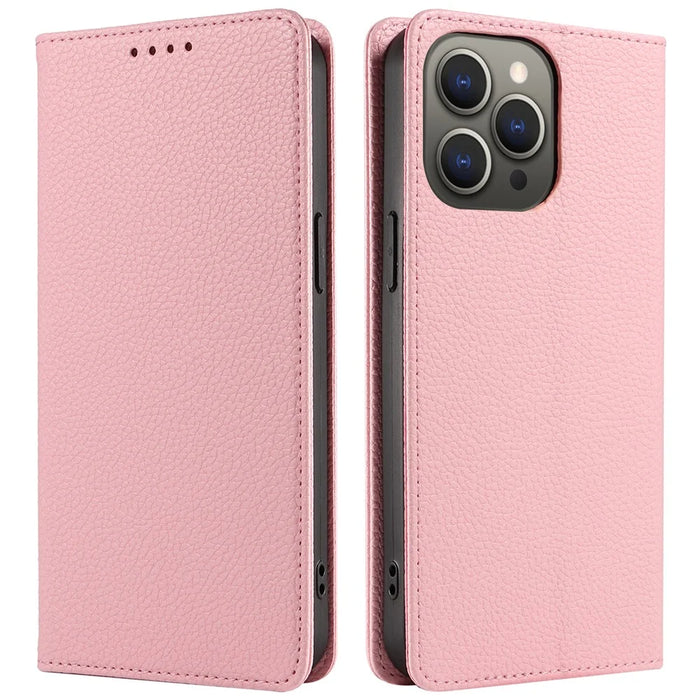 For iPhone 16 Pro Case RFID Blocking Strong Magnetic Leather Wallet Phone Cover - Pink - 1