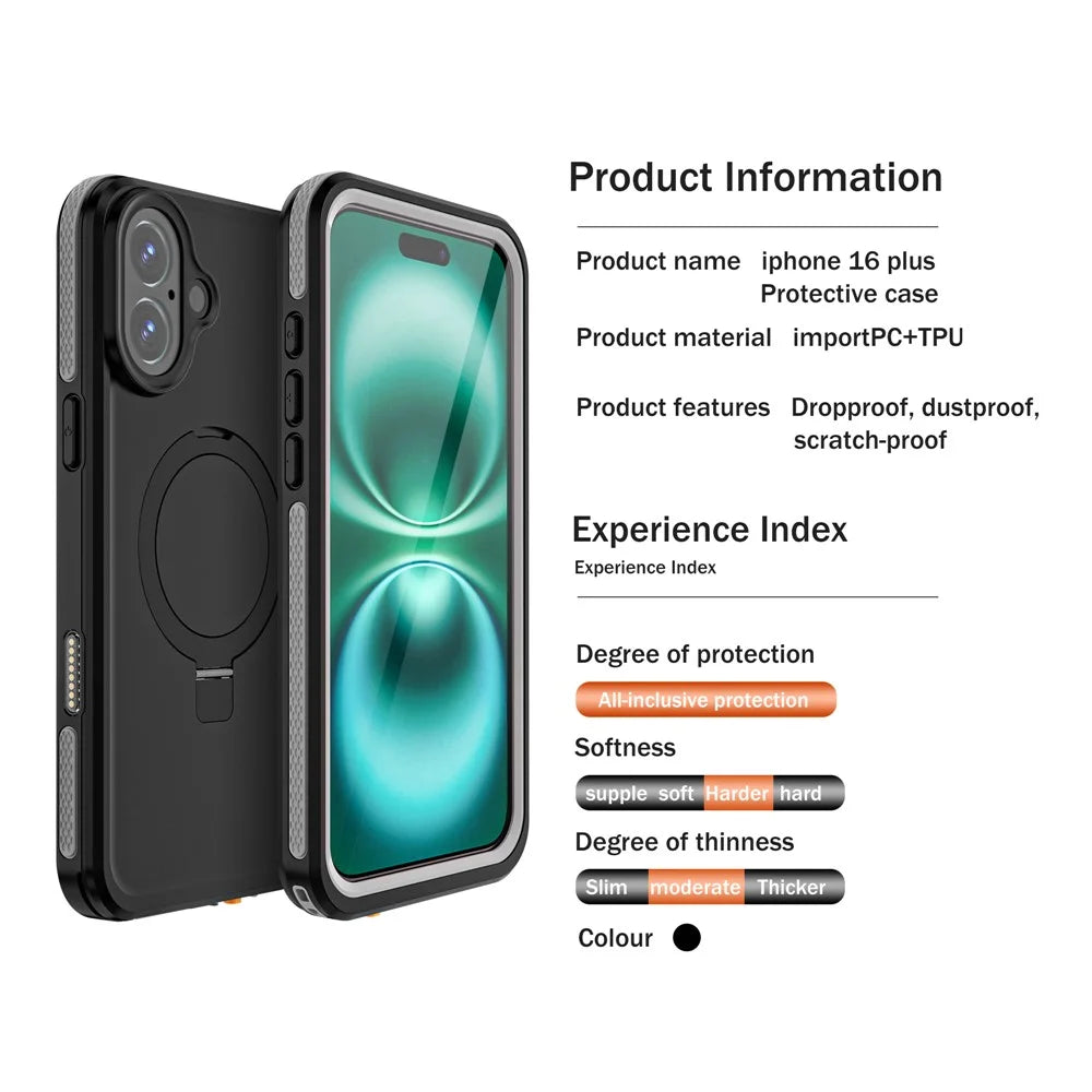 REDPEPPER IP68 Waterproof Case For iPhone 16 Plus Phone Back Cover Kickstand Compatible with MagSafe - 2