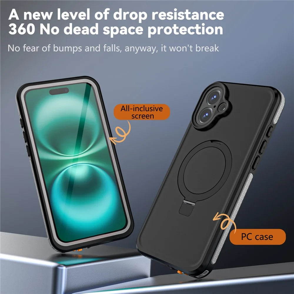 REDPEPPER IP68 Waterproof Case For iPhone 16 Plus Phone Back Cover Kickstand Compatible with MagSafe - 7