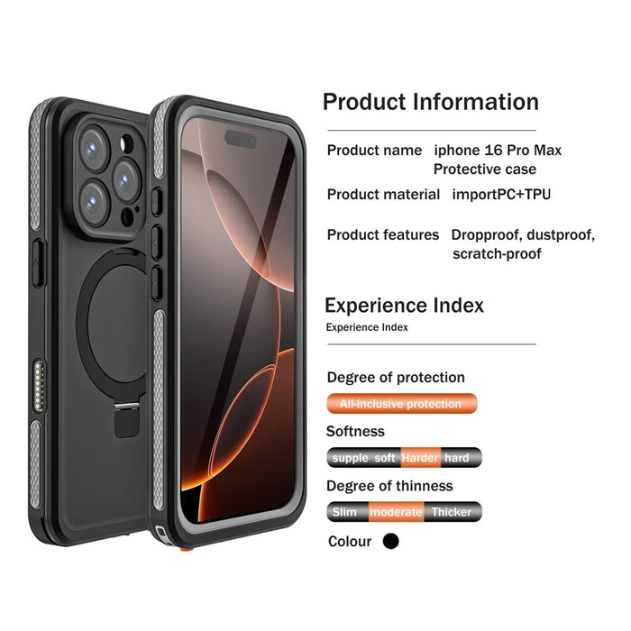 REDPEPPER IP68 Waterproof Case For iPhone 16 Pro Max Phone Back Cover Kickstand Compatible with MagSafe - 2