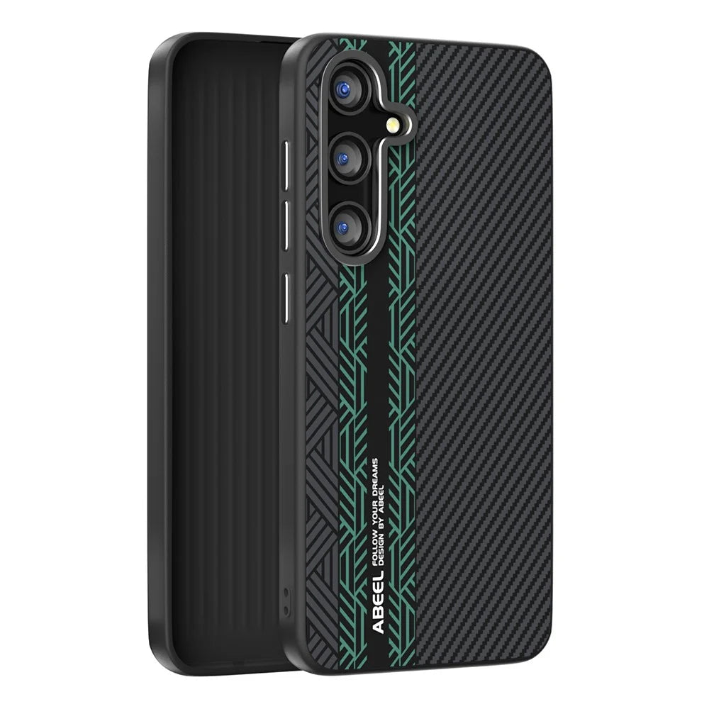 ABEEL For Samsung Galaxy S25 Magnetic Case PC + TPU + Aluminum Alloy + PU Leather Slim Phone Back Cover - Texture 2 - 2