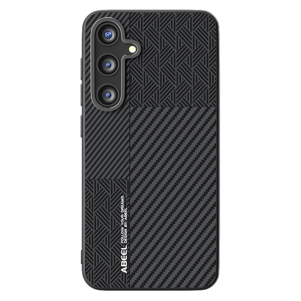 ABEEL For Samsung Galaxy S25+ Magnetic Case PC + TPU + Aluminum Alloy + PU Leather Slim Phone Back Cover - Texture 3 - 1