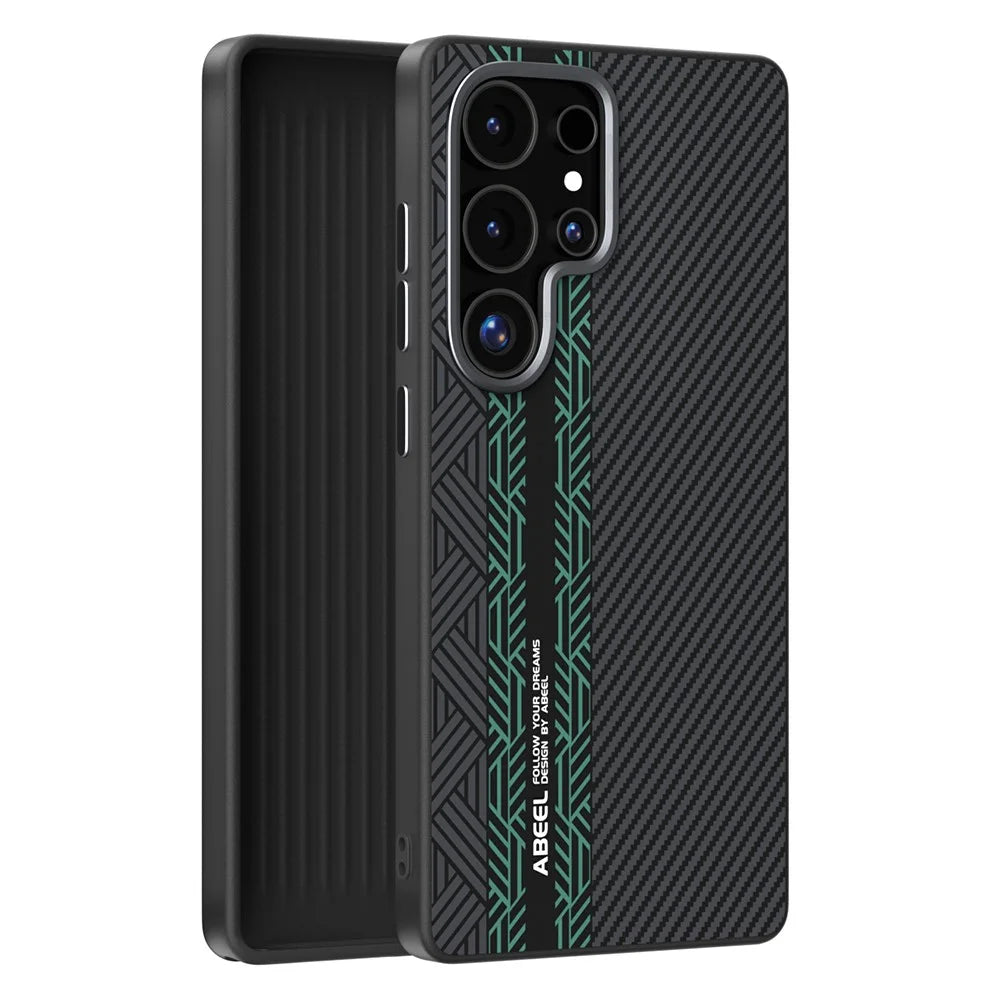ABEEL For Samsung Galaxy S25 Ultra Magnetic Case PC + TPU + Aluminum Alloy + PU Leather Slim Phone Back Cover - Texture 2 - 2