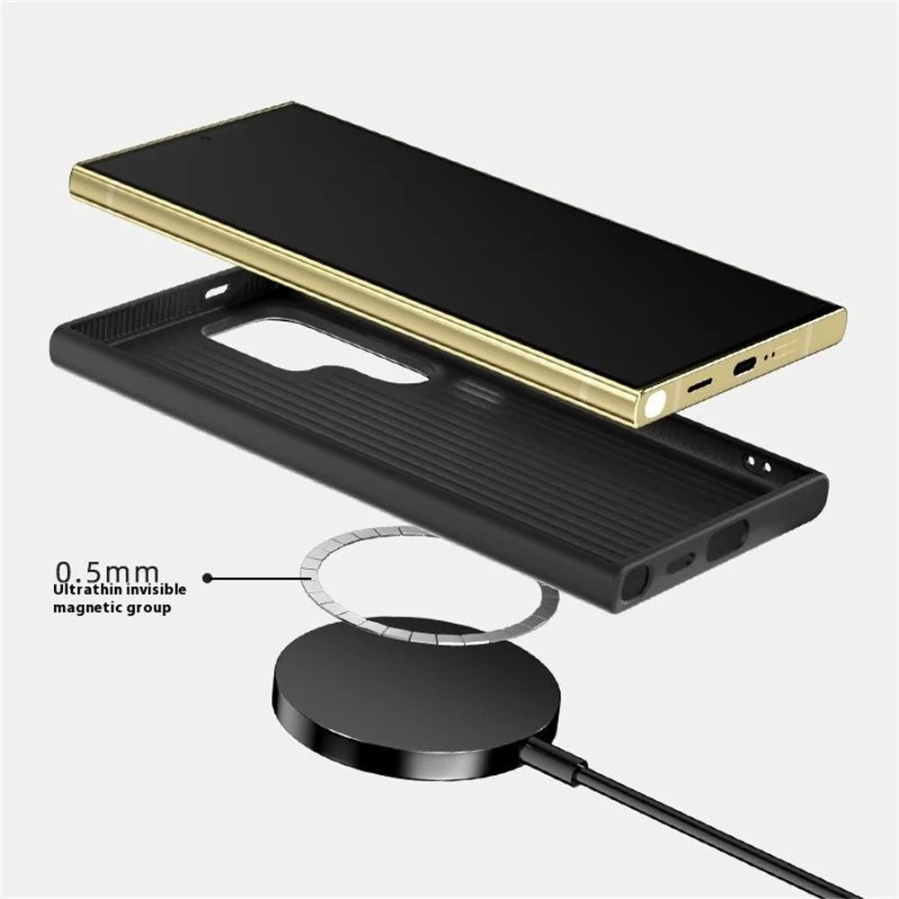 ABEEL For Samsung Galaxy S24 Ultra Magnetic Case PC + TPU + Aluminum Alloy + PU Leather Slim Phone Back Cover - Texture 2 - 3