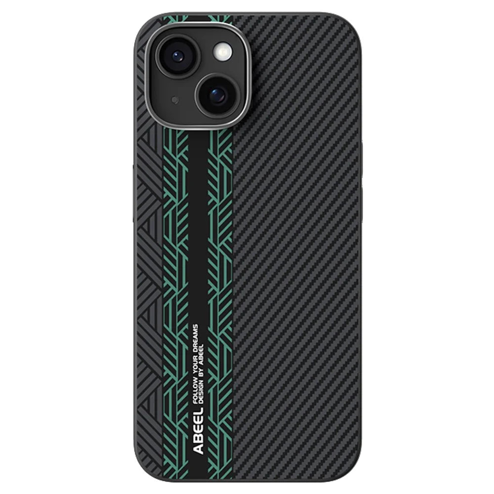 ABEEL For iPhone 15 Case PC + TPU + Aluminum Alloy + PU Leather Slim Phone Back Cover Compatible with MagSafe - Texture 2 - 1