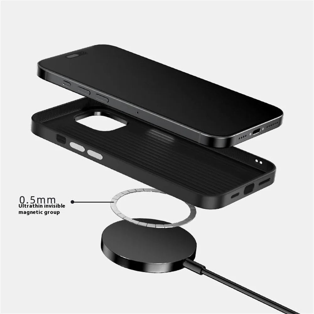 ABEEL For iPhone 15 Case PC + TPU + Aluminum Alloy + PU Leather Slim Phone Back Cover Compatible with MagSafe - Texture 2 - 3